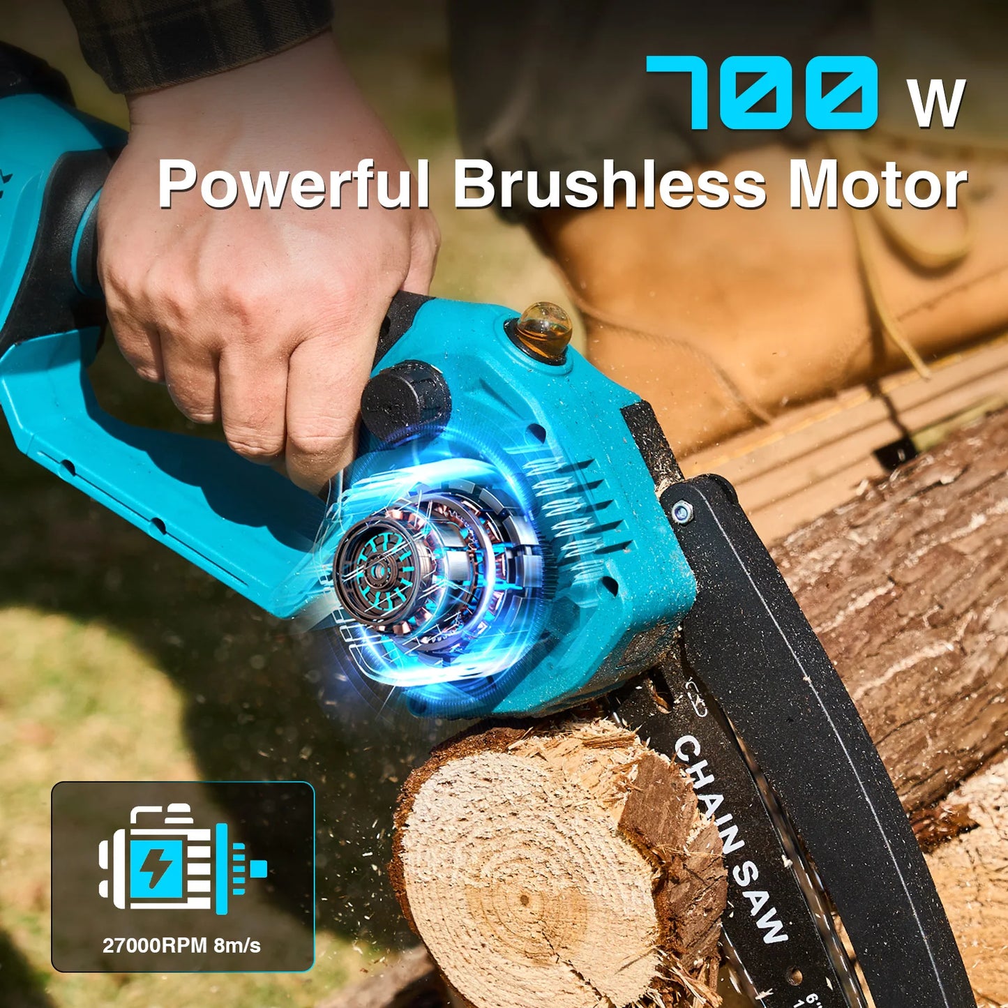 TaskStar 12" Cordless Electric Chainsaw with 2 x 4000mAh Batteries – Brushless Motor, Tool-Free Tensioning, Lightweight & Portable