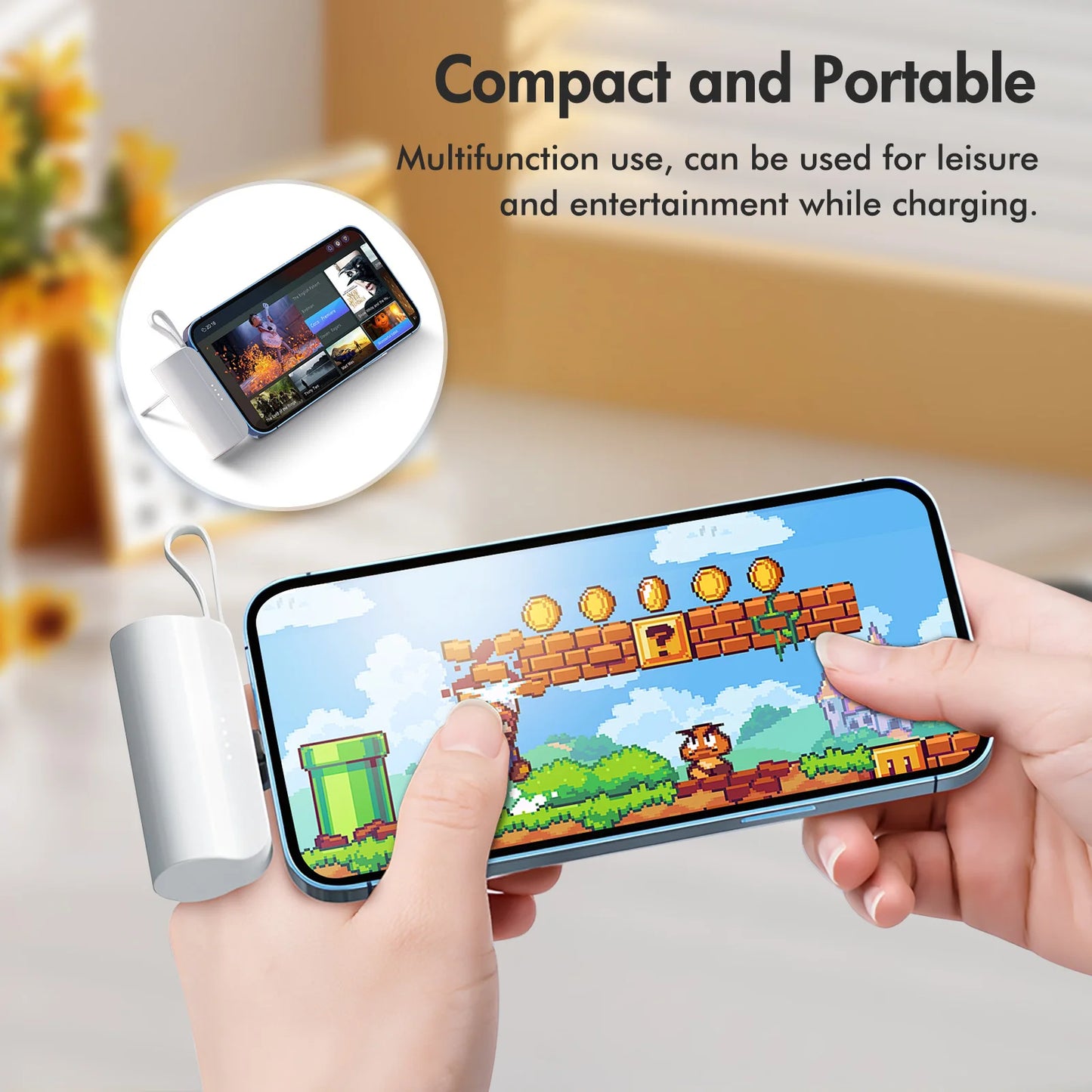 Mini Portable Power Bank 4500mAh – Capsule Charger with Dual USB-C Ports