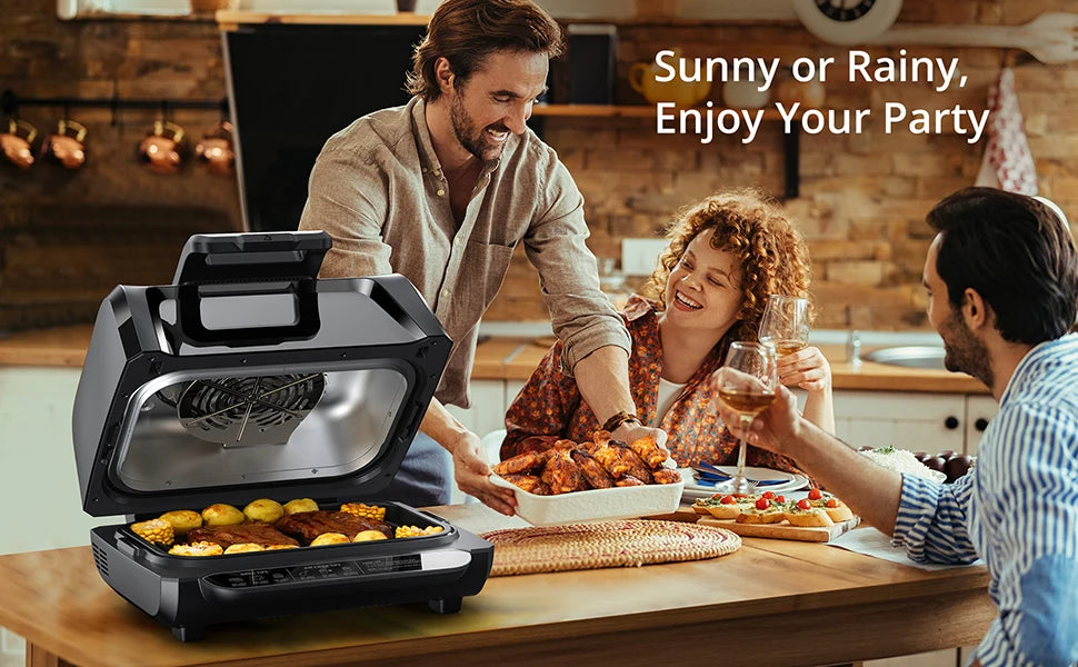 7-in-1 Smokeless Indoor Electric Air Grill Fryer Combo with See-Through Window