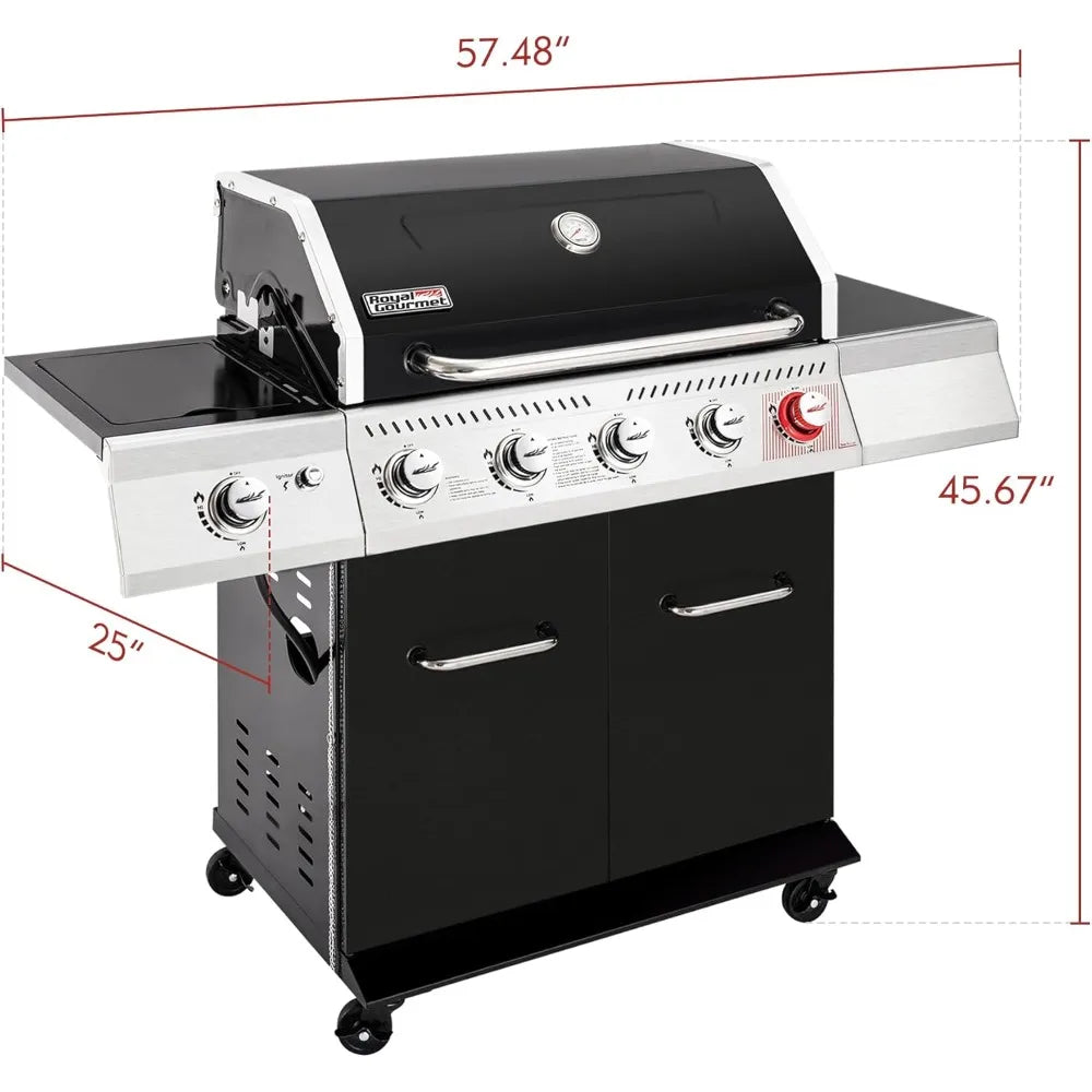 GA5404H 5-Burner Propane Gas Grill with Side Burner & Warming Rack – 64,000 BTU Outdoor BBQ Grill