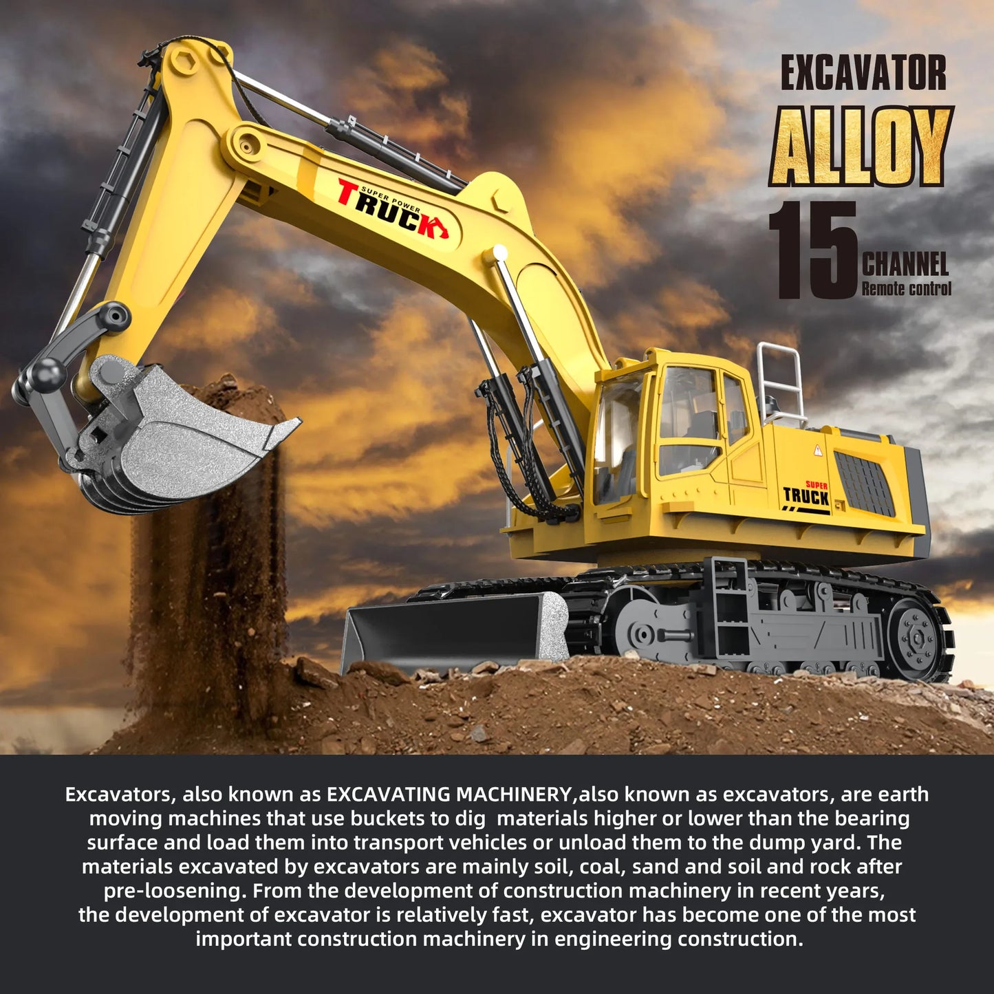 1:18 Alloy RC Excavator – 17-Channel Full Simulation Construction Vehicle