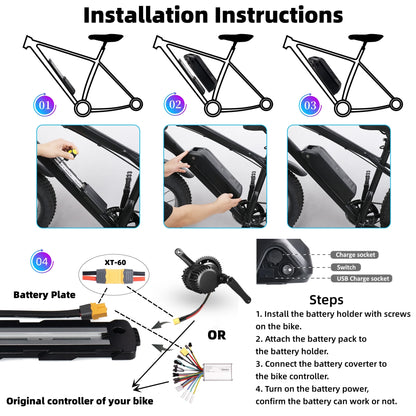 Hailong Ebike Battery Pack – 36V/48V/52V | 10Ah 15Ah 20Ah | Lithium Battery with Charger, BMS, USB Port & Lock – Fits 350W–1500W Motors