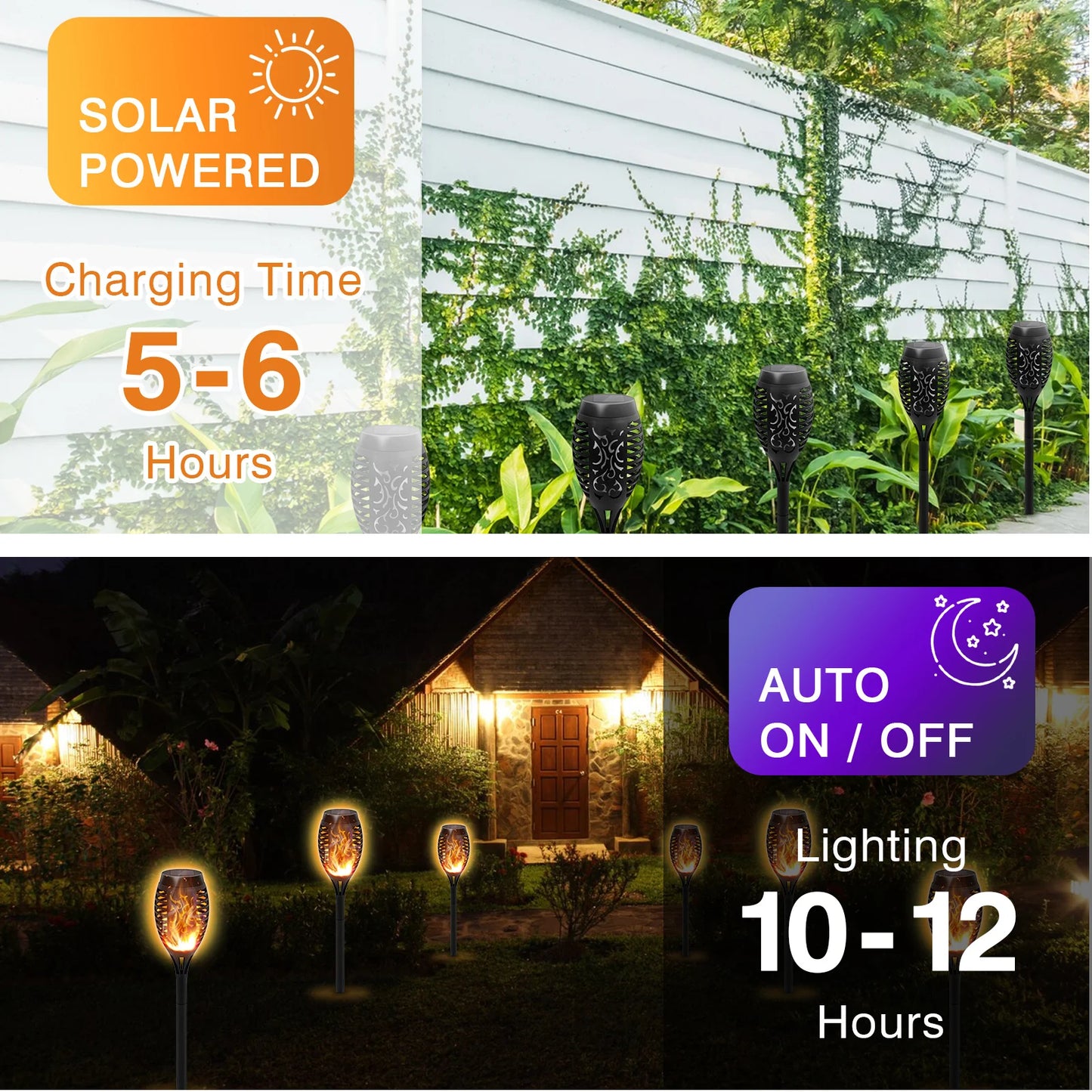 Solar Powered LED Flame Lights - 6 Pack - Flickering Flame Effect