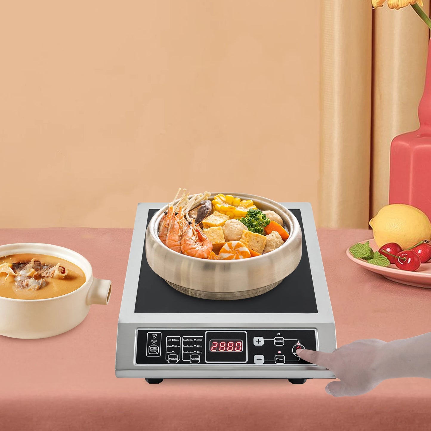3.5KW Portable Electric Induction Cooktop, Countertop Induction Cooker with 8 Temperature Levels,IGBT Heating Induction Hob IPX4