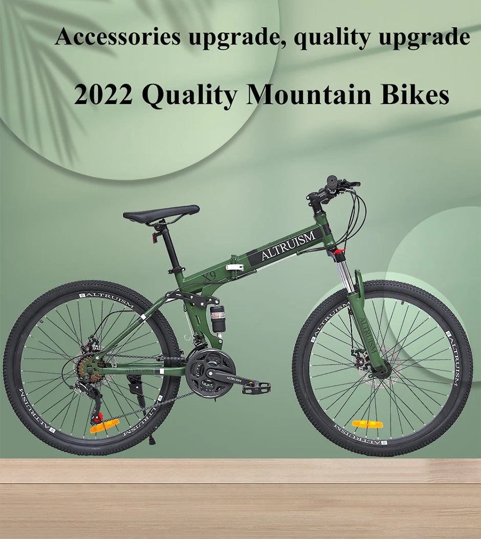26” Folding Mountain Bike 21-Speed Shimano – Full Suspension & Disc Brakes