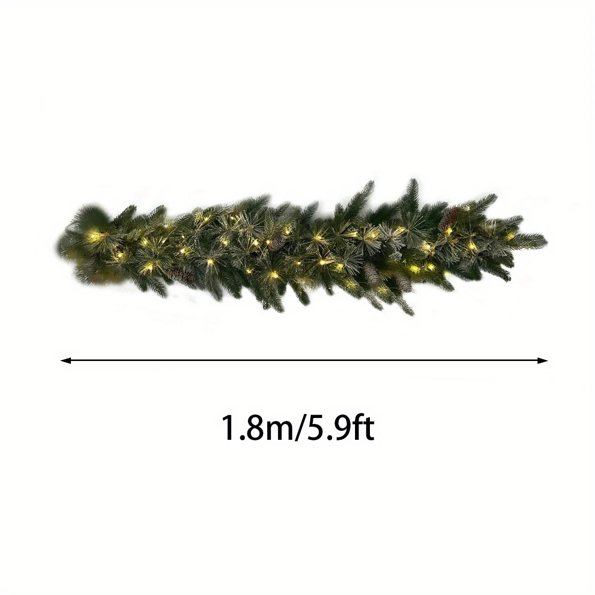 Pre-Lit Greenery Pine Cone Christmas Garland Flocked with Warm White Led Lights, Front Door Christmas Wreath, Teardrop Shape