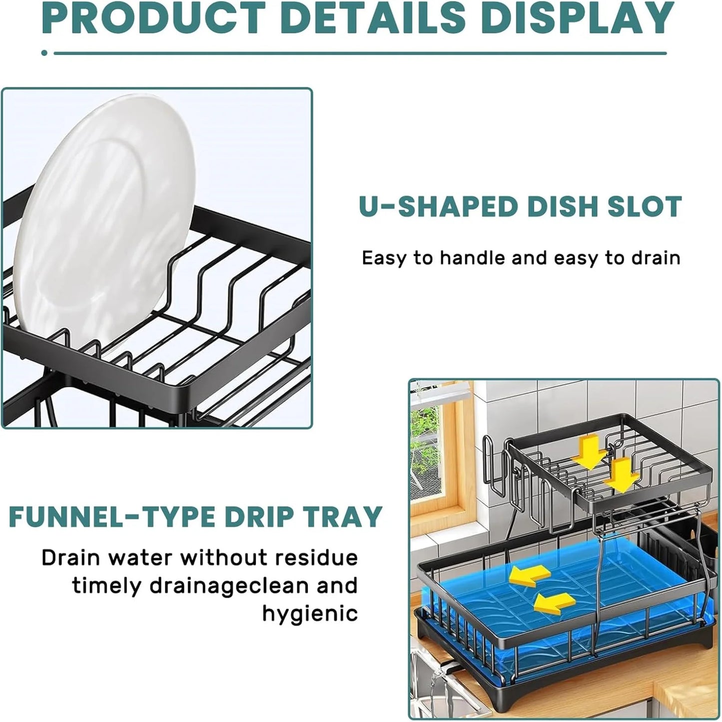 2-Tier Stainless Steel Dish Drying Rack | Large Countertop Organizer with Drainer & Cutlery Holder
