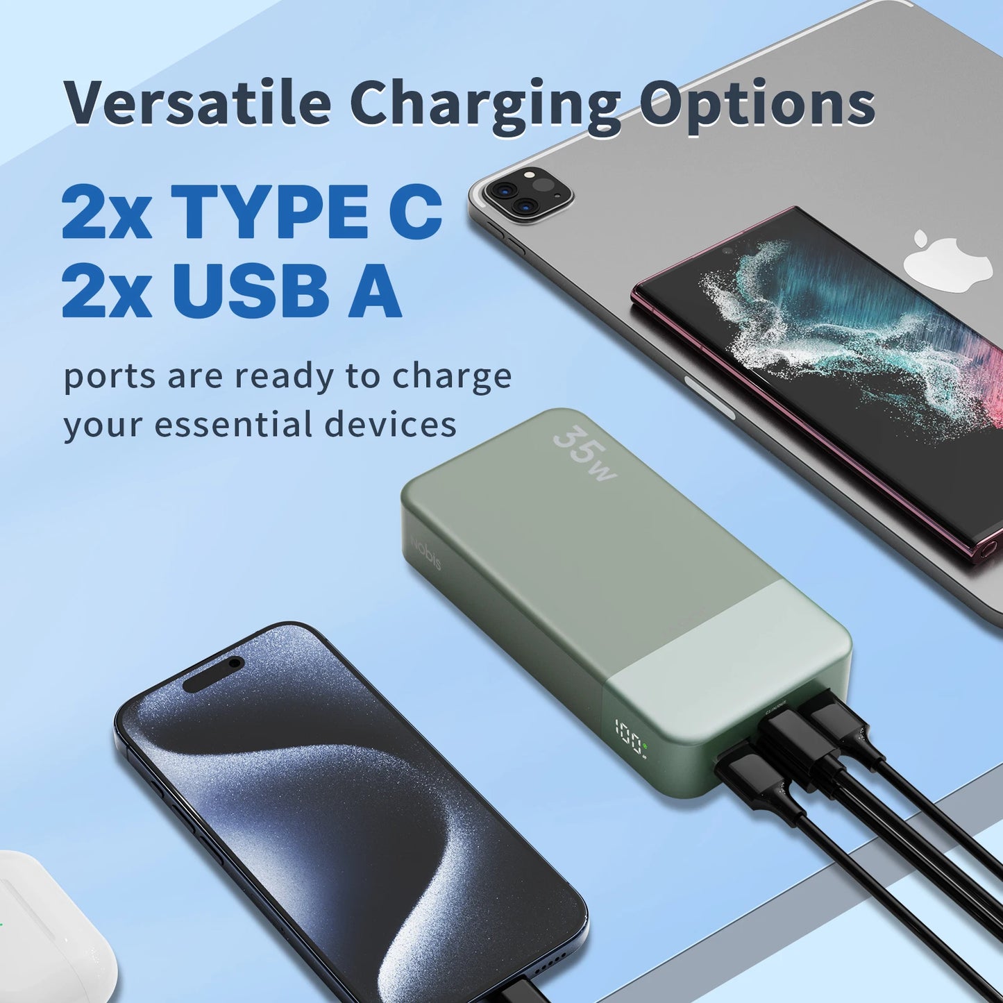 NOBIS 20000mAh Power Bank 35W – Fast Charging Portable Charger