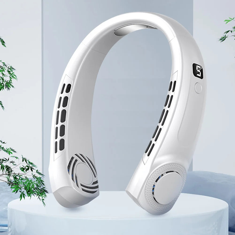 Bladeless Portable Neck Fan – USB Rechargeable, 5-Speed, Digital Display