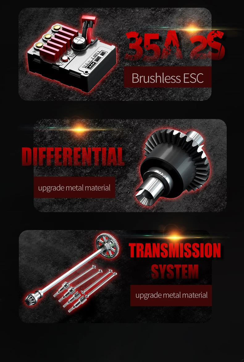 Teeggi 16101 / 16102 PRO 1:16 RC Drift Car – 70KM/H Brushless 4WD Off-Road Monster Truck with LED Lights