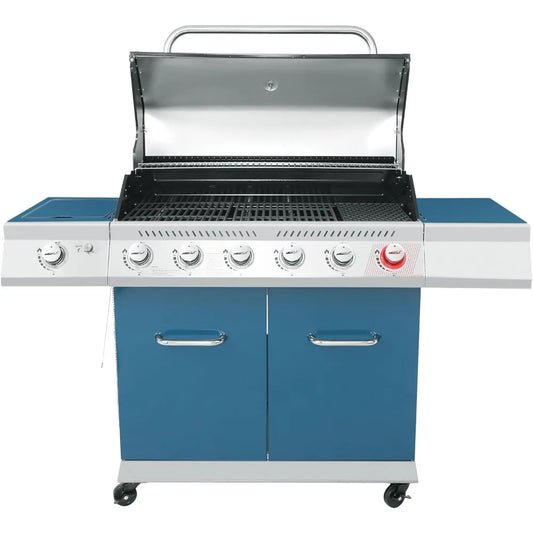 Royal Gourmet GA6402B 6 Burner Propane Gas Grill with Side Burner and Warming Rack, 74,000 BTUs, Cabinet Style Gas BBQ Grill for