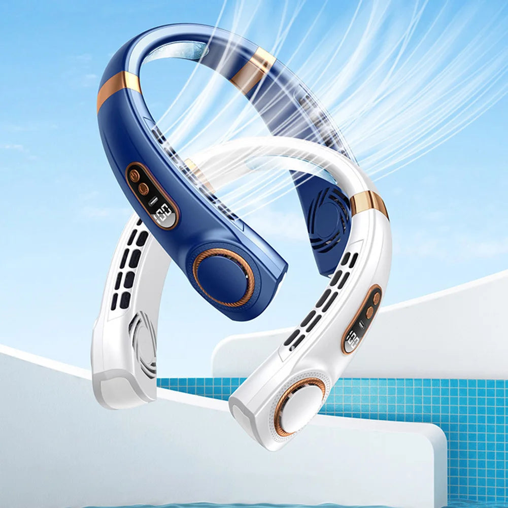 Bladeless Portable Neck Fan – USB Rechargeable, 5-Speed, Digital Display