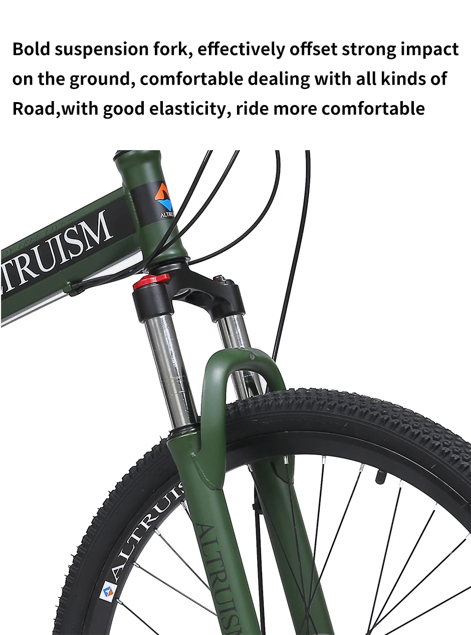 26” Folding Mountain Bike 21-Speed Shimano – Full Suspension & Disc Brakes