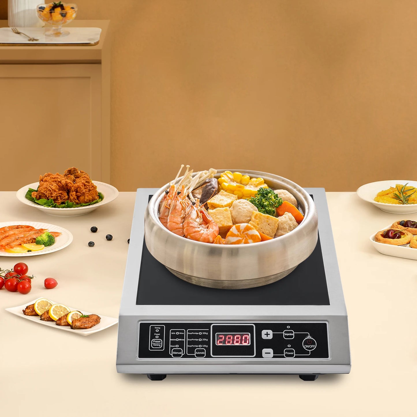 3.5KW Portable Electric Induction Cooktop, Countertop Induction Cooker with 8 Temperature Levels,IGBT Heating Induction Hob IPX4