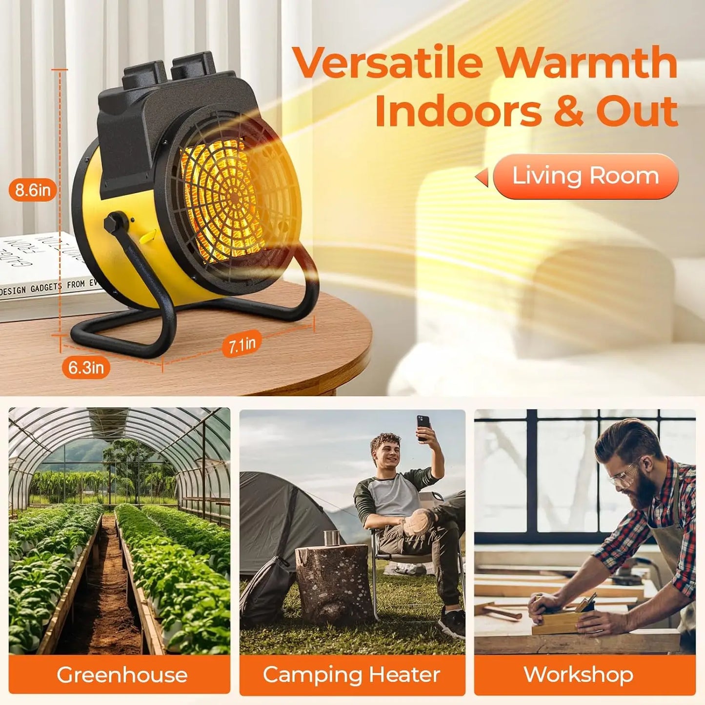 1500W Space Heater with Thermostat, 3 Heat Modes, Overheat Protection, Portable Greenhouse & Garage Heater