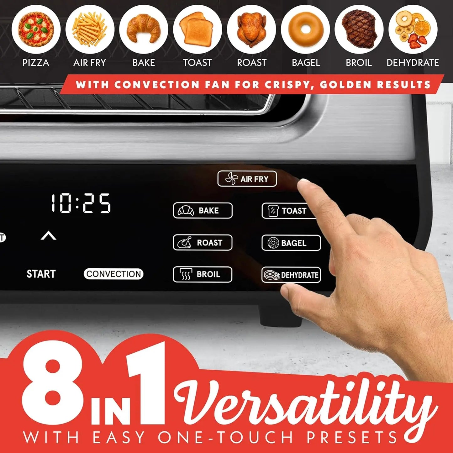 Indoor Pizza Oven Air Fryer Toaster – 1800W Countertop Multi-Cooker with Pizza Stone, Digital Controls & 6 Presets