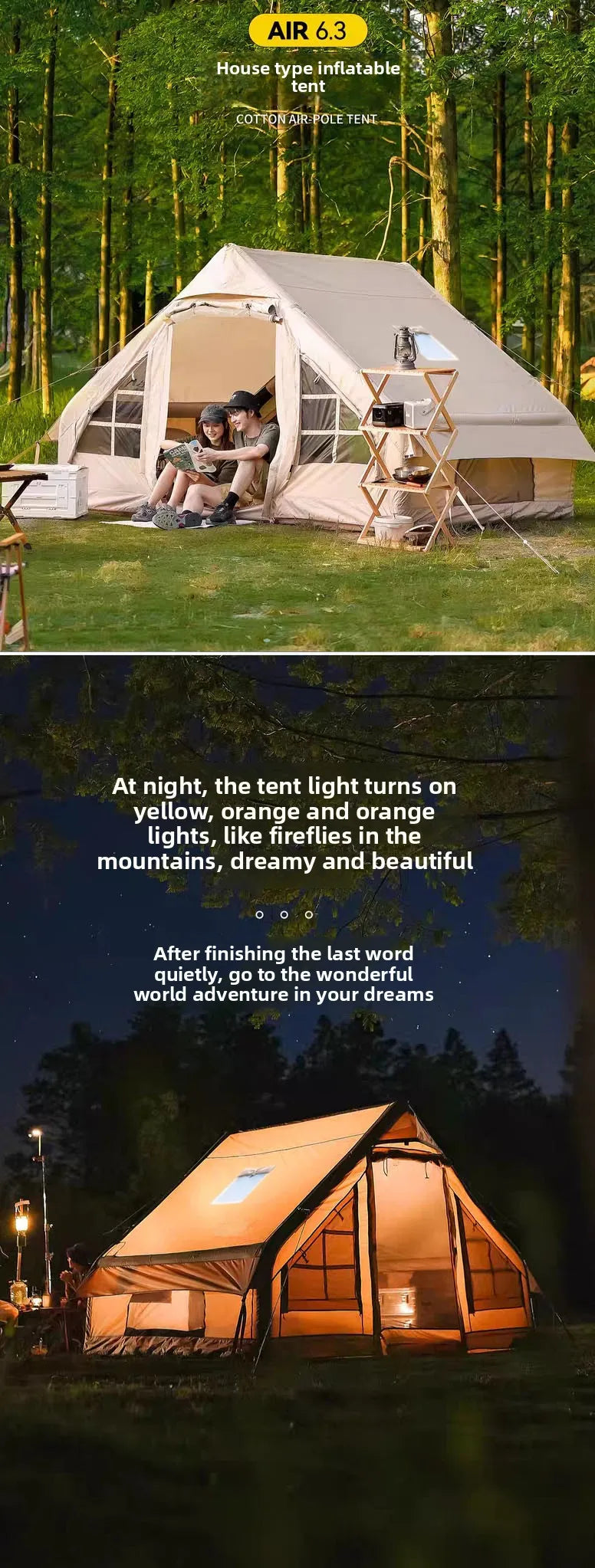 Inflatable Camping Tent for 1-6 People with Skylight, Stove Jack & PU3000 Waterproof Protection