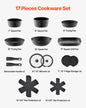 SucceBuy 17 Pcs Nonstick Cookware Set Granite Pots and Pans Set Induction Cookwares Kitchen Cooking Set w/Frying Sauce Saute Pan