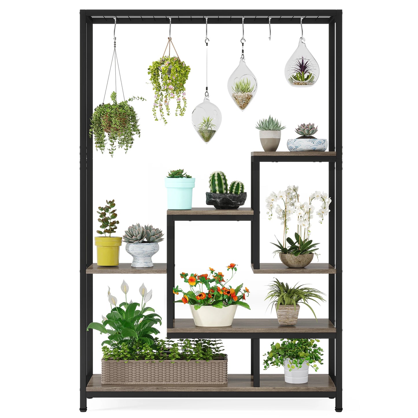 Tribesigns 5-Tier Tall Indoor Plant Stand, 70.9" Large Metal Plant Shelf with 10 Hanging Hooks for Garden, Balcony, Living Room & Patio