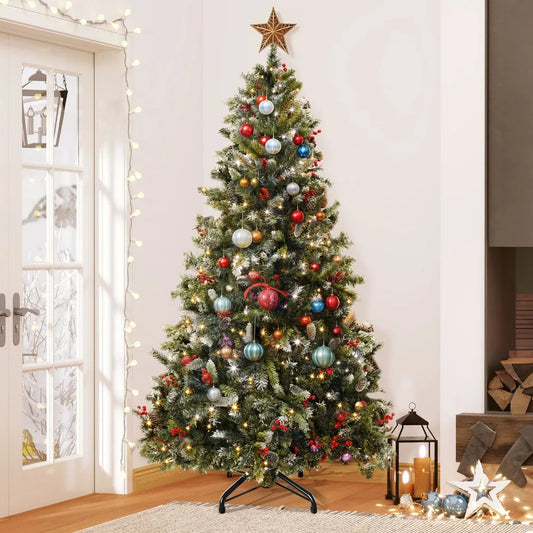 6ft Pre-Lit Frosted Pine Artificial Christmas Tree with 818 Tips and 250 Lights
