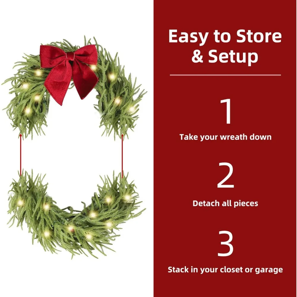 26-Inch Pre-Lit Christmas Artificial Lighted Pine Winter Wreath Christmas Decor