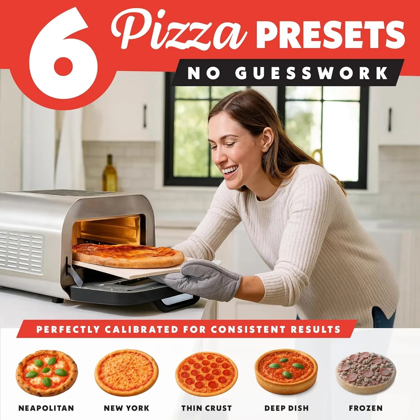 Indoor Pizza Oven Air Fryer Toaster – 1800W Countertop Multi-Cooker with Pizza Stone, Digital Controls & 6 Presets