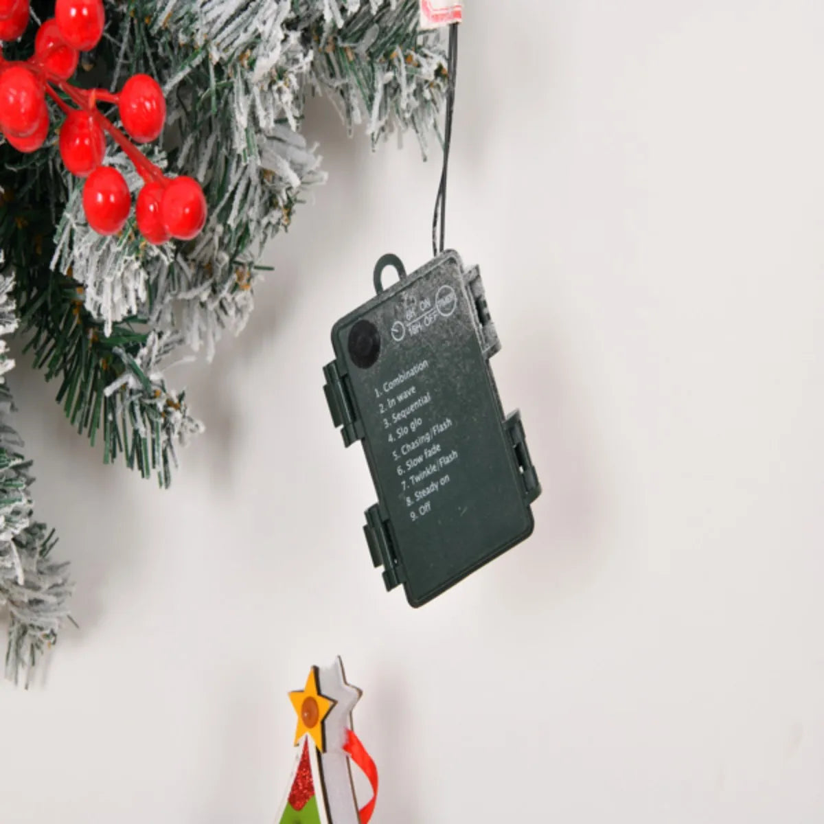 24" Christmas Wreath with Remote Lighted Snow Flocked Artificial Xmas Wreath Warm Lights Ornaments for Door Gate Wall Party Deco