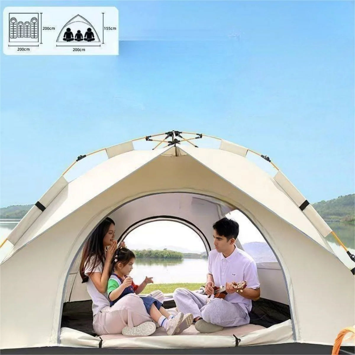 3-4 Person Automatic Quick-Opening Tent, 201T Polyester, 1500mm Waterproof, Dual Doors & Windows, Lightweight Fiberglass Frame
