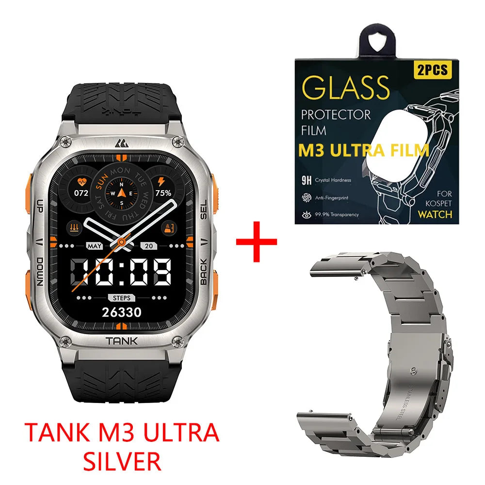 2025 Original KOSPET TANK M3 Ultra GPS Smart Watch For Men Stainless Steel 5ATM IP69K Waterproof AOD AMOLED 24/7 Health Monitor