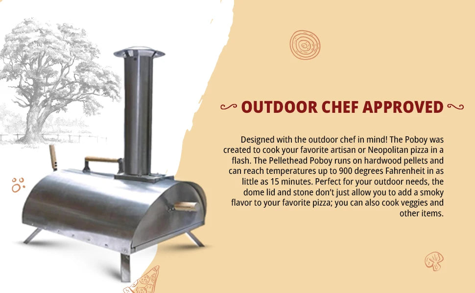 PoBoy Outdoor Pellet Pizza Oven – Portable Wood-Fired Oven with 13" Stone, Peel, Blower & Accessories