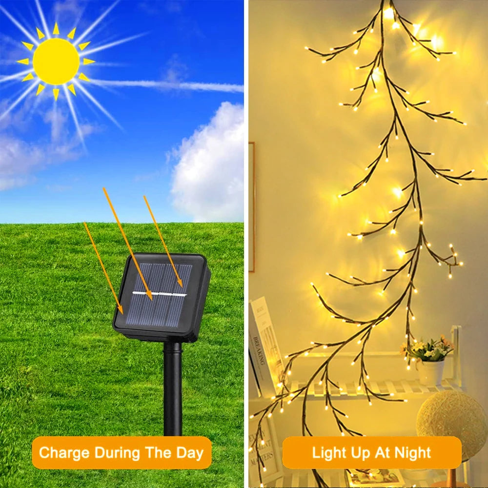 96 LED Solar Tree & Vine Wall Lamp – DIY Warm White Fairy Lights
