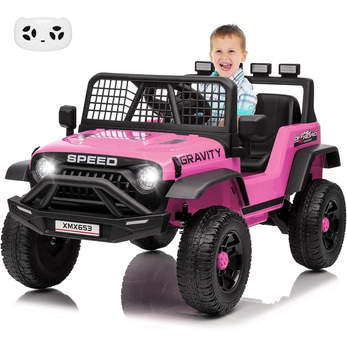 12V Ride-On Car for Kids with Remote Control – 3 Speeds, LED Lights, Music & Safety Belt Electric Vehicle for Ages 3–6
