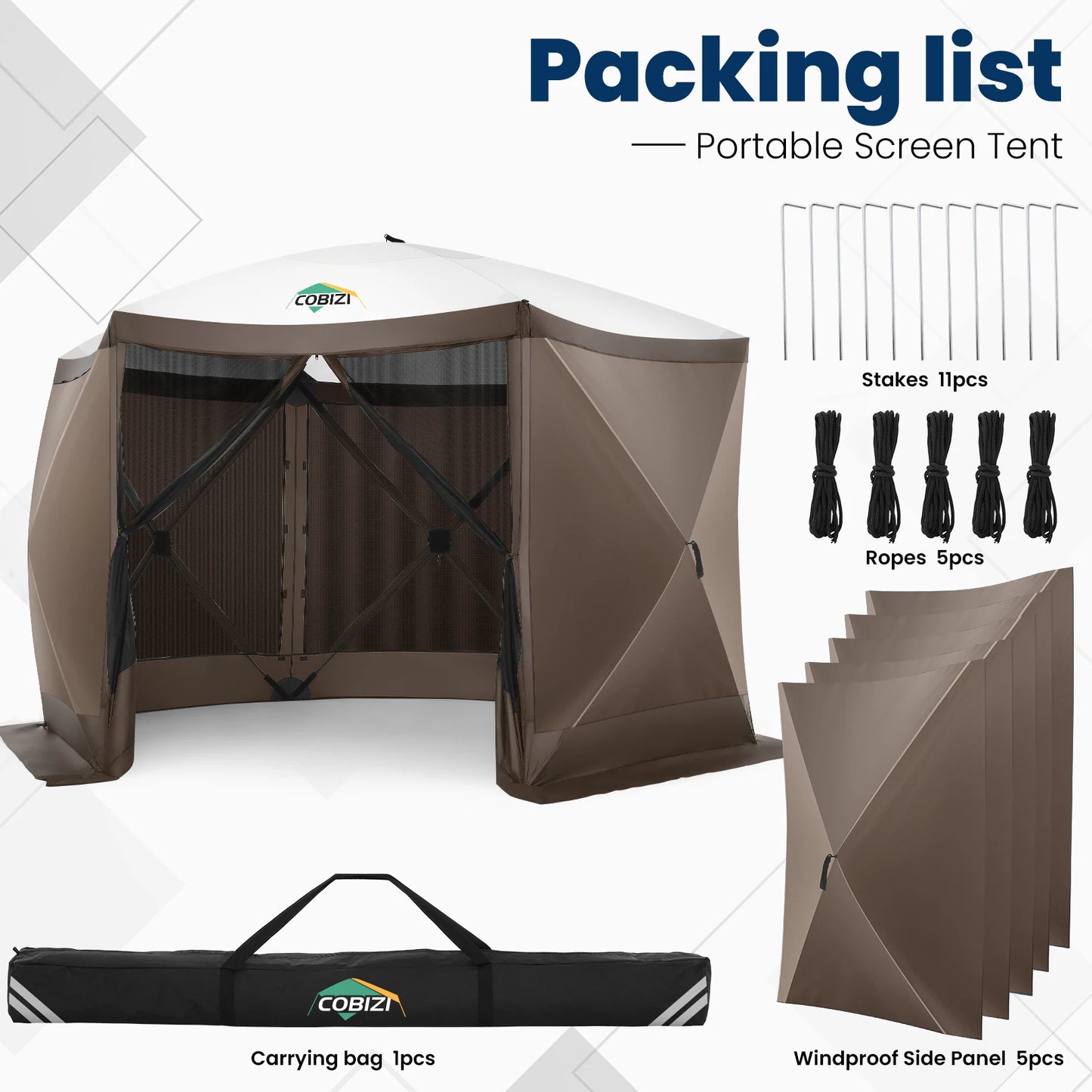 Cobizi 12x12ft Pop-Up Gazebo Screen Tent – 6-Sided Portable Outdoor Canopy Shelter with Mosquito Netting