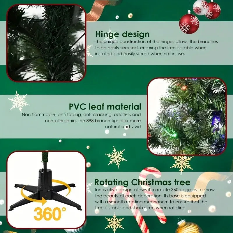 300 Warm LED Multicolor Lights Christmas Tree 360 Rotating Design Holiday Decor