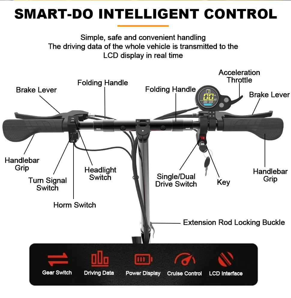 Electric Scooter 2600W Dual Motor – 40 MPH, 48V 20.8Ah Battery, Foldable with Seat, 80KM Range