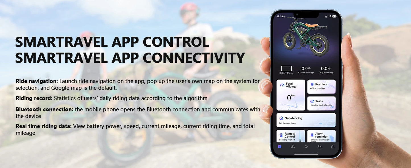 Smartravel 1200W Electric Bike for Adults – 48V 25Ah Battery, APP Control, Full Suspension Fat Tire E-Bike with GPS Tracking & Hydraulic Brakes