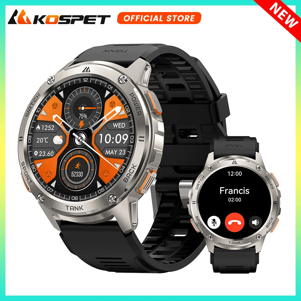 KOSPET TANK T3 Smartwatch – Military Grade, AMOLED Display, 5ATM + IP69K Waterproof