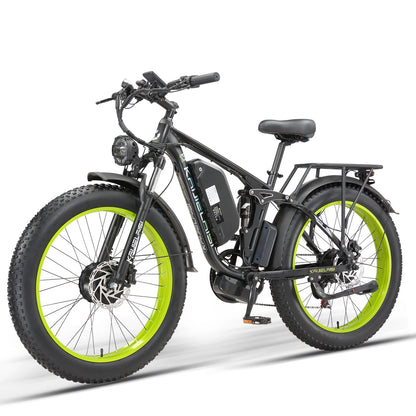 Kajelaisi 3000W Dual Motor Electric Bike – 52V 26Ah Battery, Full Suspension, Hydraulic Brakes, 24x4.0 Fat Tires, 38 MPH Off-Road E-Bike for Adults