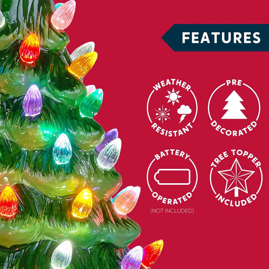 12"Pre-lit Battery Operated Flower Leaf Vintage Ceramic Table Top Christmas Tree Christmas Decor