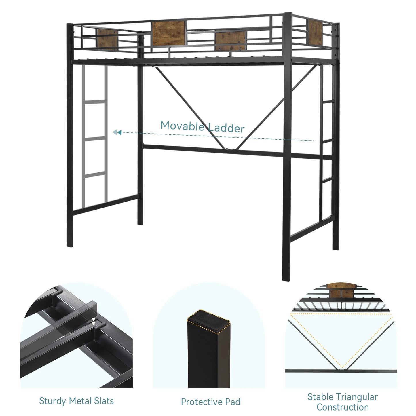 HOOMIC Twin Size Loft Bed Frame with Full-Length Guardrail