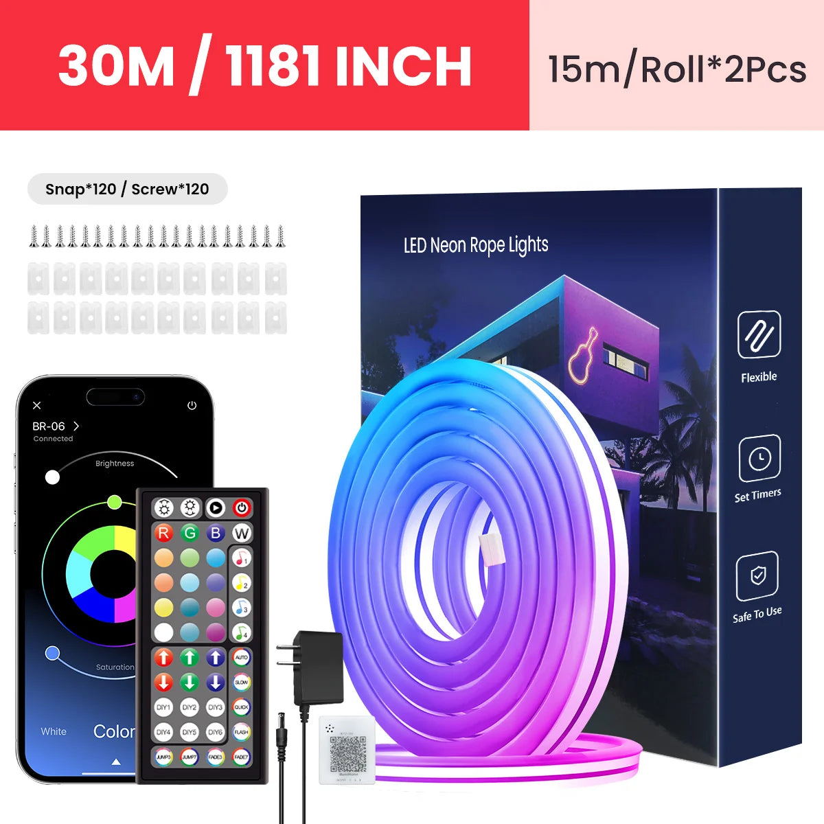 Flexible LED Light Strip With Remote And APP Control RGB Lighting Strip for Home/Bedroom