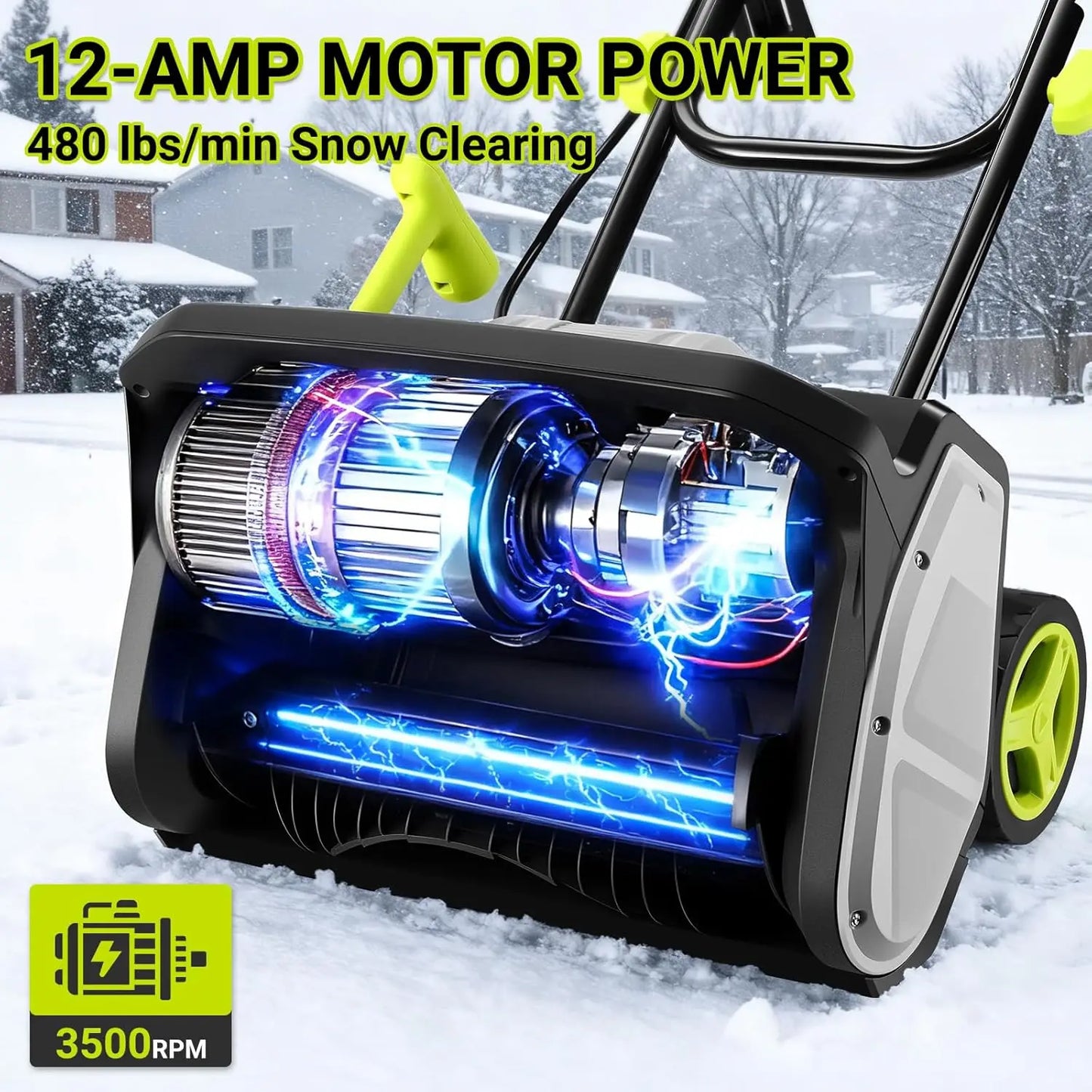 17" Wide Electric Snow Shovel 12-Amp, Corded Snow Blower with Adjustable Chute Throws Snow 20 FT, for Driveways Patios Winter St