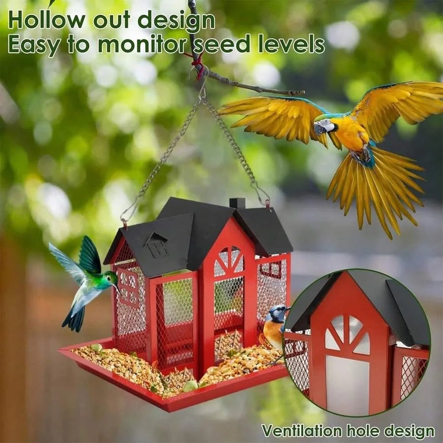 House-Shaped Metal Bird Feeder for Outdoor Hanging Garden Birds