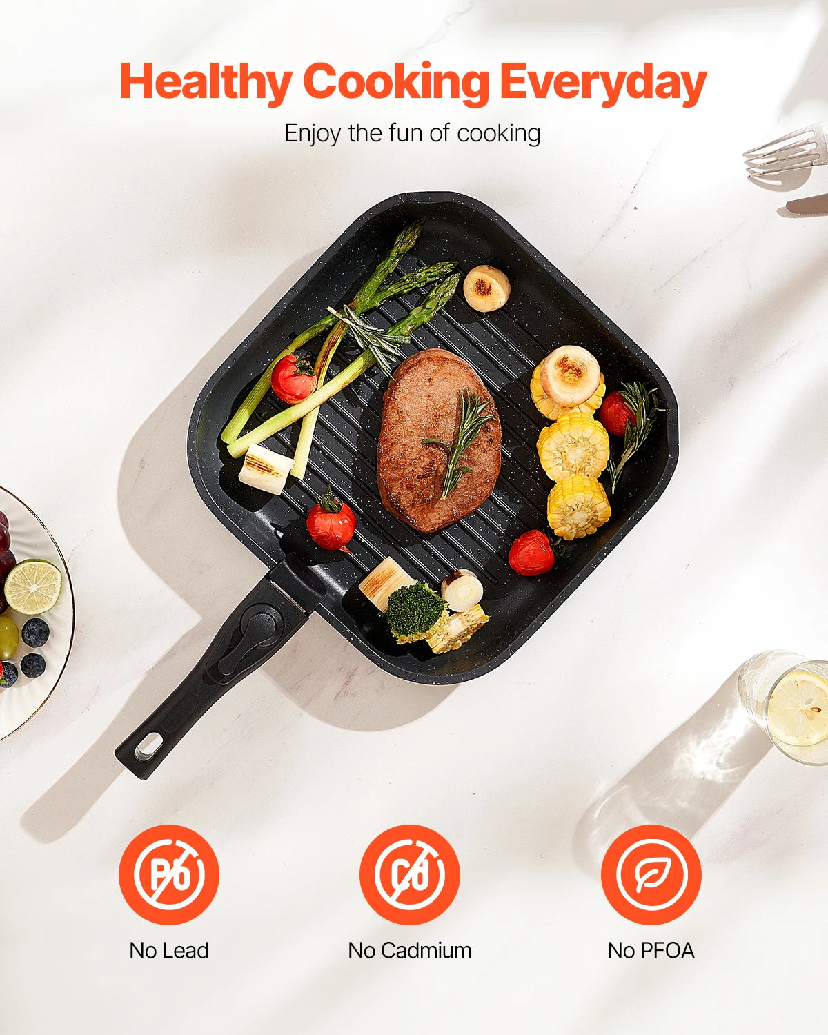 VEVOR 17-Piece Nonstick Cookware Set – Granite Stone Coating, Removable Handle, Induction Compatible, Space-Saving Design