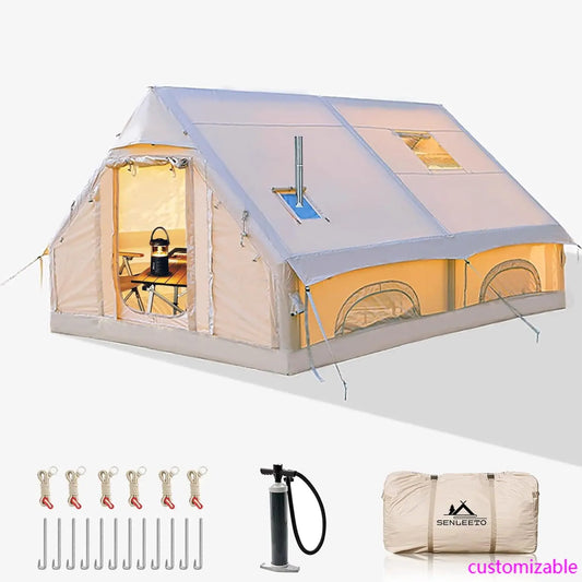 SENLEETO 8-10 Person Inflatable Glamping Tent with Stove Jack – 4 Season Waterproof Family Camping Tent