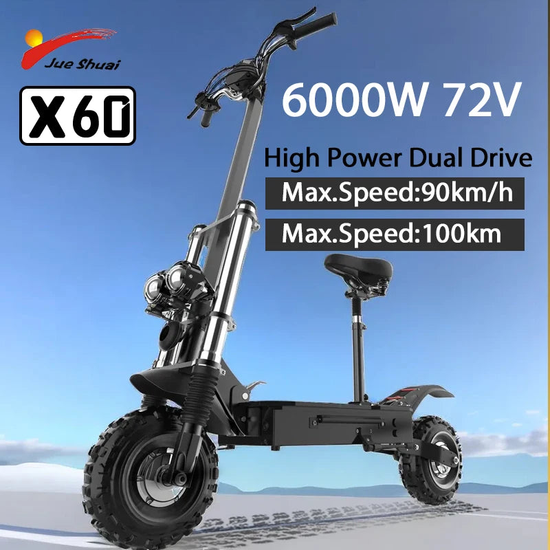 6000W 72V Electric Scooter – High-Speed Off-Road eScooter with Seat, Dual Drive, and LCD Display