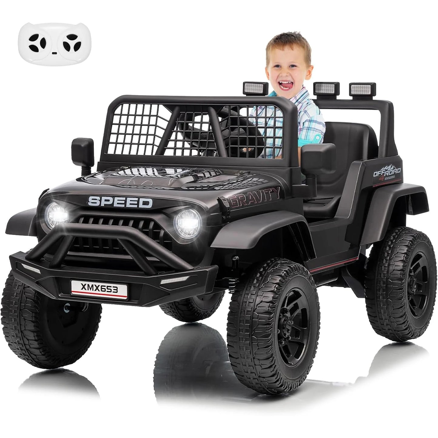 12V Ride-On Car for Kids with Remote Control – 3 Speeds, LED Lights, Music & Safety Belt Electric Vehicle for Ages 3–6