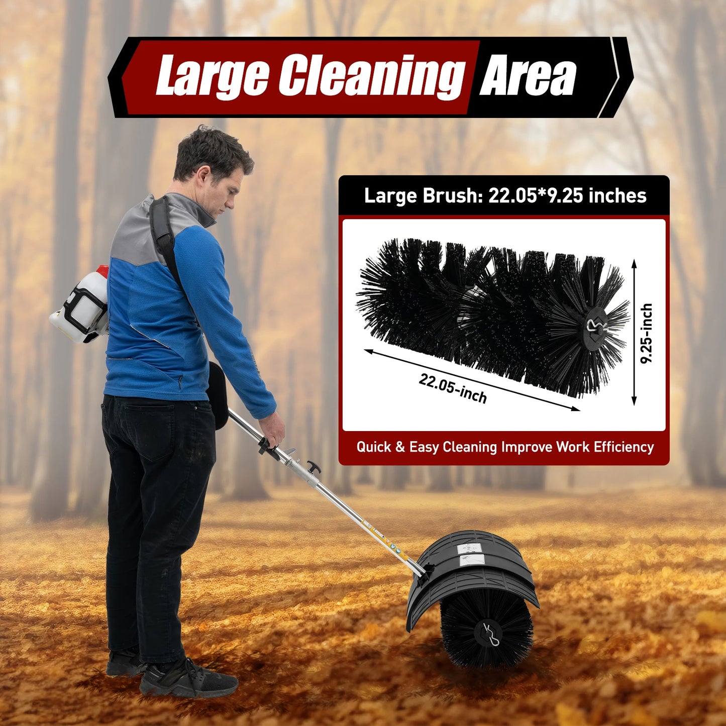 2.3HP 52CC Gas Power Walk Behind Sweeper – Handheld Outdoor Broom for Snow, Leaves, Mud, and Artificial Grass | Heavy-Duty 2-Stroke Engine