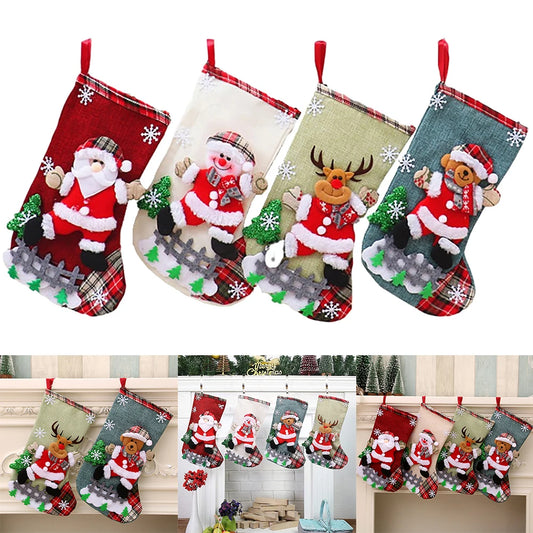 4Pcs Christmas Stockings Set – Santa, Snowman, Bear & Elk