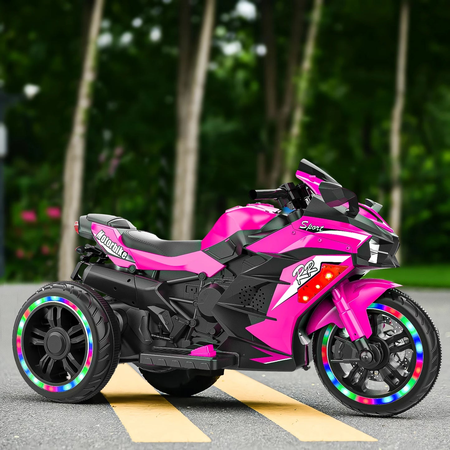 12V Electric Ride-On Motorcycle for Kids with LED Wheels, Music, & Bluetooth – Pink 3-Wheel Trike